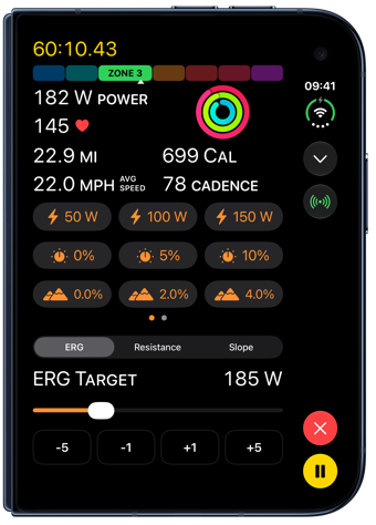A live ride with ERG controls on a closed iPhone Duo