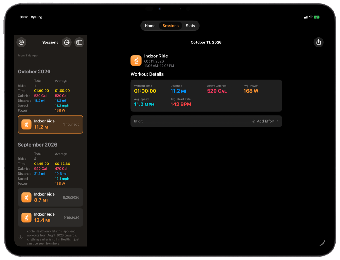 Ride history on iPad