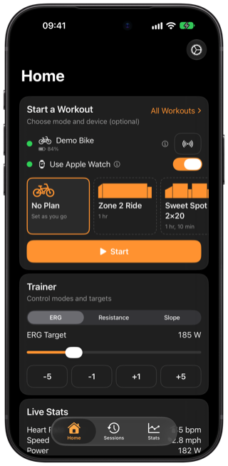 Klemy Cycling’s home screen on iPhone