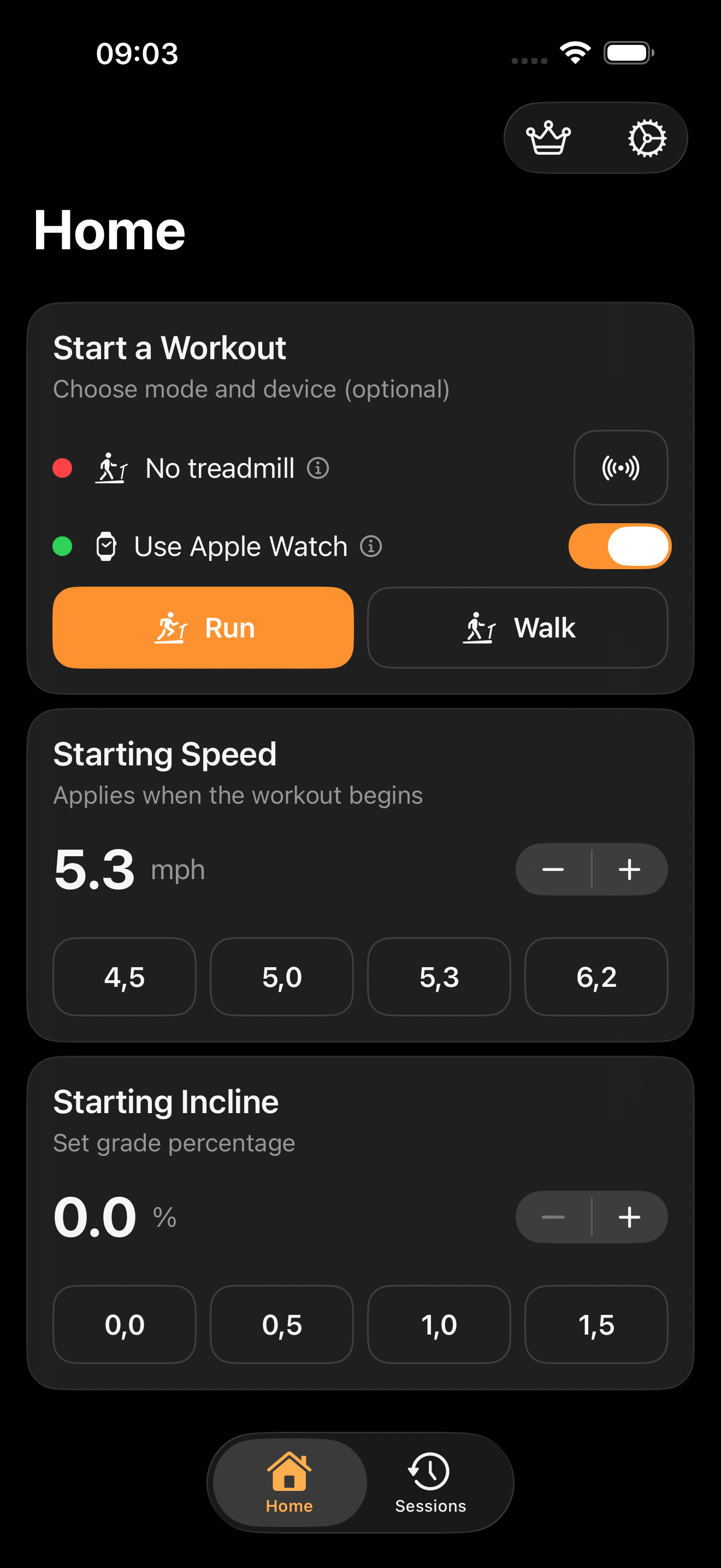 Virtual Treadmill iPhone home screen