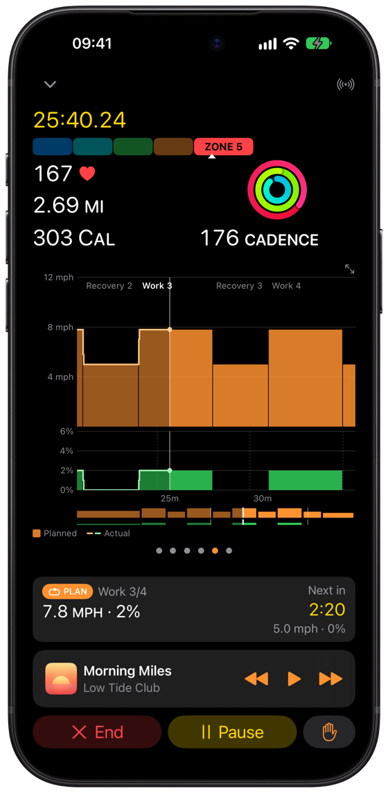 Klemy Treadmill running a planned workout on iPhone